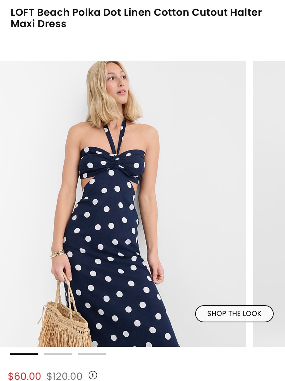 LOFT Navy Midi Dress with White Polka Dots